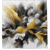 黒と金ゴールドモダン抽象芸術シャワーカーテン シャワーカーテン (正面)