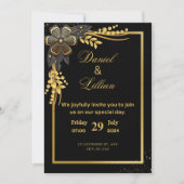 黒と金ゴールドモダン結婚式招待状 招待状 (正面)