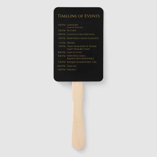 黒と金ゴールドモダン – モノグラム – 結婚式 プログラム- ハンドファン (裏面)