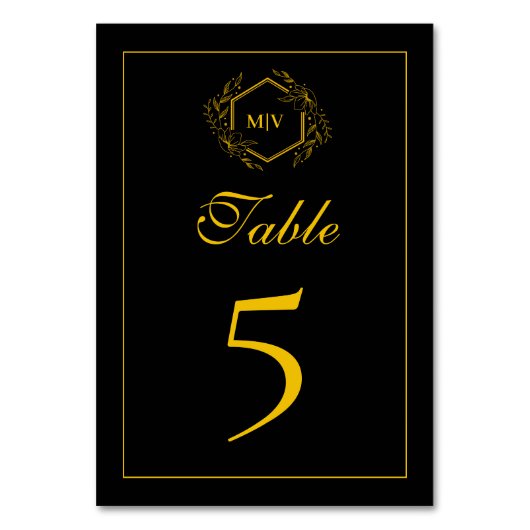 黒と金ゴールドモノグラムクレストテーブル番号カード テーブルナンバー (正面)