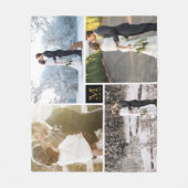 黒と金ゴールドモノグラム4 Photo 結婚 Collage's フリースブランケット (正面)