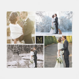 黒と金ゴールドモノグラム4 Photo 結婚 Collage's フリースブランケット