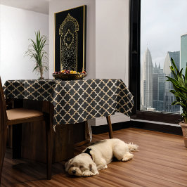 黒と金ゴールドモロッコパターン テーブルクロス