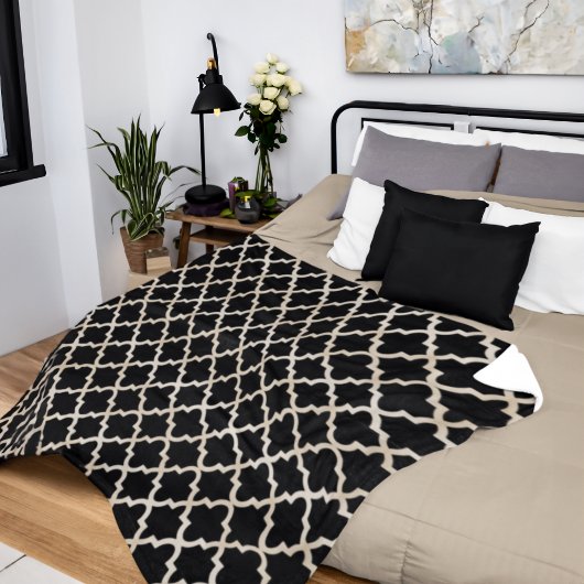 黒と金ゴールドモロッコパターン フリースブランケット