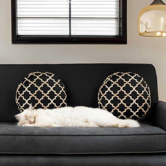 黒と金ゴールドモロッコパターン ラウンドクッション