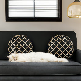 黒と金ゴールドモロッコパターン ラウンドクッション