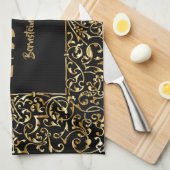 黒と金ゴールドユダヤ人ギフトへブル・シャバットシャロム キッチンタオル (四つ折り)