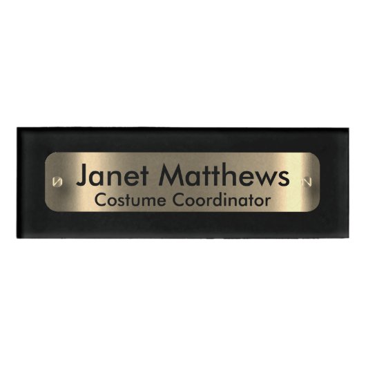 黒と金ゴールドラベルプレート- パーソナライズされた 名札 (正面)