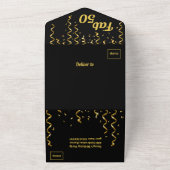 黒と金ゴールドリボンFab 50誕生日パーティー オールインワン招待状 (外側)