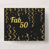 黒と金ゴールドリボンFab 50誕生日パーティー オールインワン招待状 (裏面)