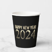 黒と金ゴールドルックシックなハッピーニューイヤー2024 紙コップ (正面)