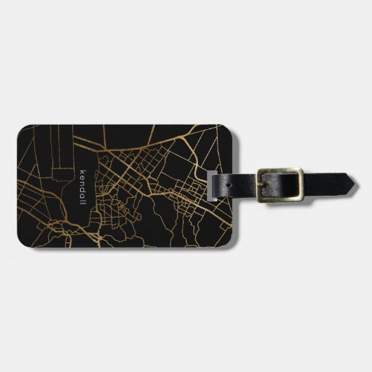 黒と金ゴールドルックマップの名前の追加 ラゲッジタグ (正面横)