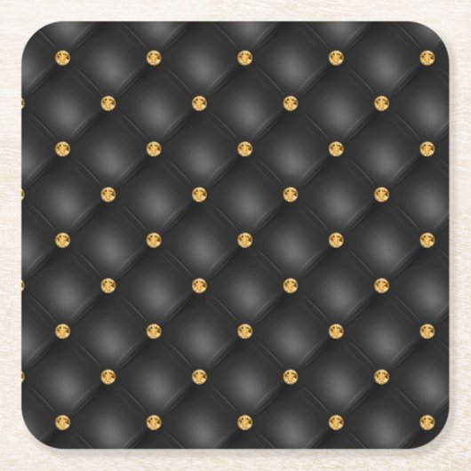 黒と金ゴールドレザーのタフテッド スクエアペーパーコースター (正面)