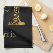黒と金ゴールドレターHひまわり キッチンタオル (四つ折り)