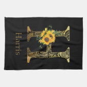 黒と金ゴールドレターHひまわり キッチンタオル (横)