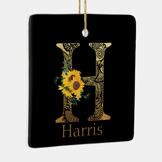 黒と金ゴールドレターHひまわり セラミックオーナメント (右)