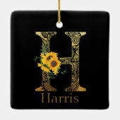 黒と金ゴールドレターHひまわり セラミックオーナメント (裏面)