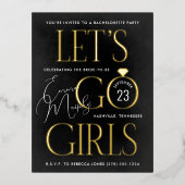 黒と金ゴールドレッツゴーガールズバチェロレッテ 箔招待状ポストカード (正面)