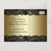 黒と金ゴールドレースの日付を保存 案内ポストカード (裏面)