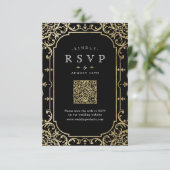 黒と金ゴールドロマンエレガントティックヴィンテージQRコード 出欠カード (スタンド正面)