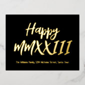 黒と金ゴールドローマ数字ハッピー2023 箔シーズンポストカード (正面)