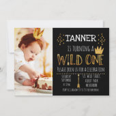 黒と金ゴールドワイルドフォト第1誕生日招待状 招待状 (正面)