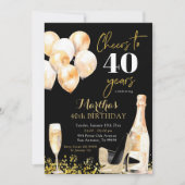 黒と金ゴールドワイン応援女性大人誕生日 招待状 (正面)