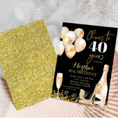 黒と金ゴールドワイン応援女性大人誕生日 招待状