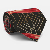 黒と金ゴールド上の赤いカーブ ネクタイ (ロール)