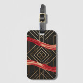 黒と金ゴールド上の赤いカーブ ラゲッジタグ (正面縦)