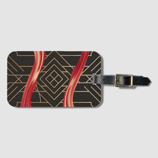 黒と金ゴールド上の赤いカーブ ラゲッジタグ (正面横)