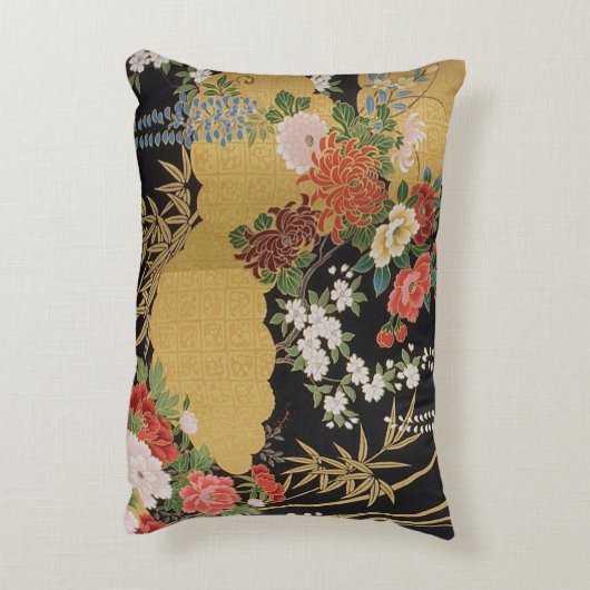 黒と金ゴールド伝統的の日本のフローラ アクセントクッション (裏面(縦))