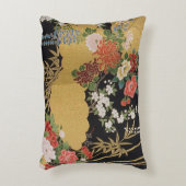 黒と金ゴールド伝統的の日本のフローラ アクセントクッション (正面(垂直))