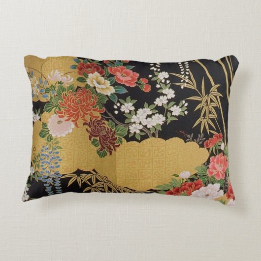 黒と金ゴールド伝統的の日本のフローラ アクセントクッション (裏面)