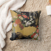 黒と金ゴールド伝統的の日本のフローラ クッション (ブランケット)