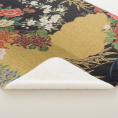 黒と金ゴールド伝統的の日本のフローラ シェルパブランケット (3/4)