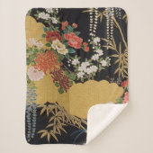 黒と金ゴールド伝統的の日本のフローラ シェルパブランケット (正面)