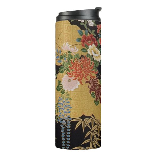 黒と金ゴールド伝統的の日本のフローラ タンブラー (回転左)