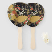 黒と金ゴールド伝統的の日本のフローラ ハンドファン (正面&裏面)