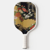 黒と金ゴールド伝統的の日本のフローラ ピックルボールラケット (裏面)