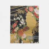 黒と金ゴールド伝統的の日本のフローラ フリースブランケット (正面)