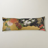 黒と金ゴールド伝統的の日本のフローラ ボディピロー (裏面)