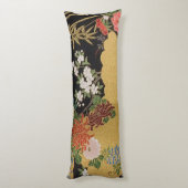 黒と金ゴールド伝統的の日本のフローラ ボディピロー (裏面 (縦))