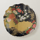 黒と金ゴールド伝統的の日本のフローラ ラウンドクッション (裏面)