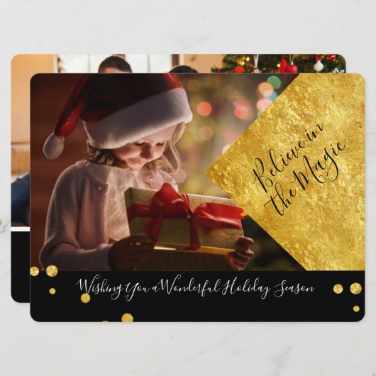 黒と金ゴールド信じの魔法のクリスマスフォト (正面/裏面)