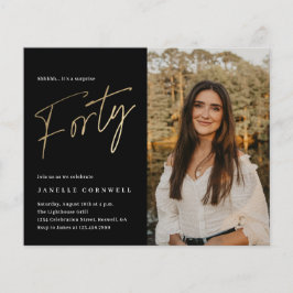 黒と金ゴールド写真40th誕生日招待状