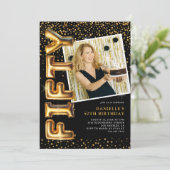 黒と金ゴールド写真50誕生日 招待状 (スタンド正面)