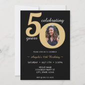 黒と金ゴールド写真50 50年50誕生日 招待状 (正面)