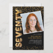 黒と金ゴールド写真70誕生日 招待状 (正面)