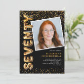 黒と金ゴールド写真70誕生日 招待状 (スタンド正面)
